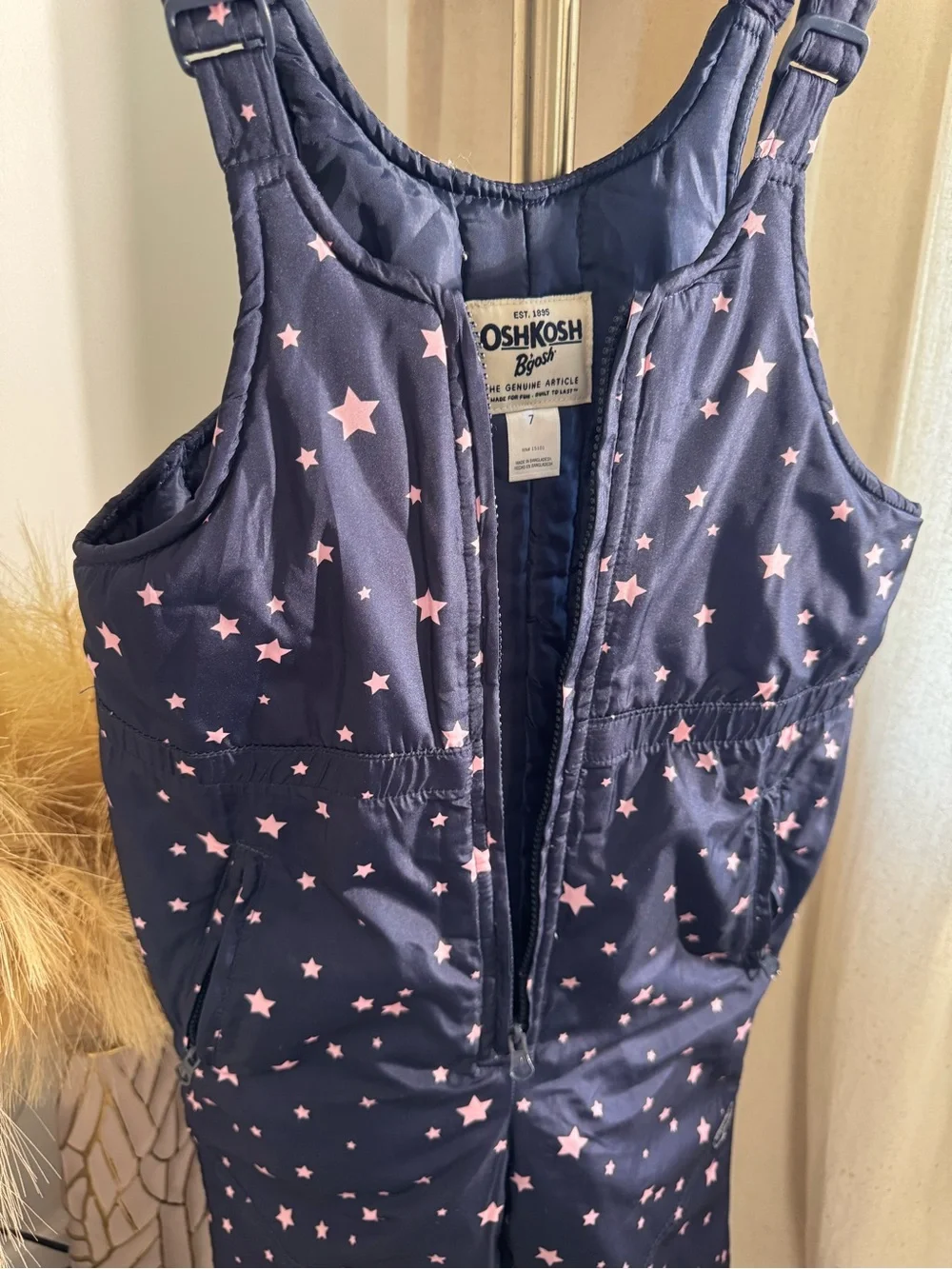 Navy Star Print Snow Bib Overalls - Pink Stars - Picture 3 of 9